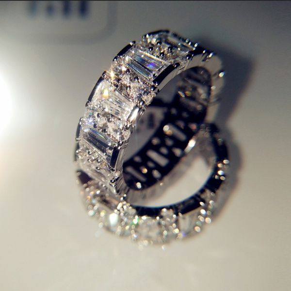

size 5-10 choucong brand new original luxury jewelry 925 sterling silver trapezoid t princess cut white z women wedding band ring gift, Slivery;golden