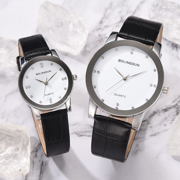 

lovers watches set men women casual leather strap quartz watch women's dress couple watch for unisex, Slivery;brown