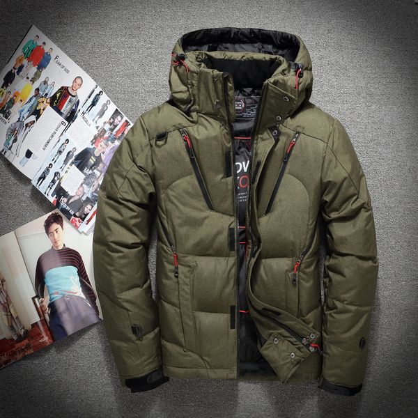 

nice snow overcoat men windbreaker thick warm 91% white duck down jacket stand collar hooded winter jacket men degree, Black