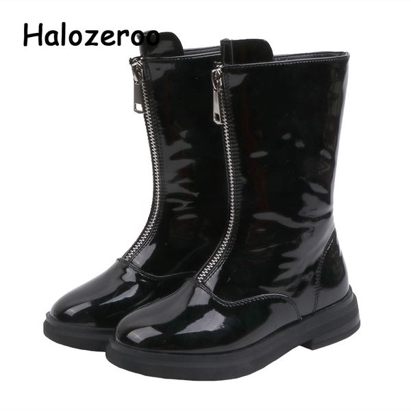 

new winter kids mid calf boots children pu leather shoes baby girls pink princess boots fashion warm brand casual shoes, Black;grey