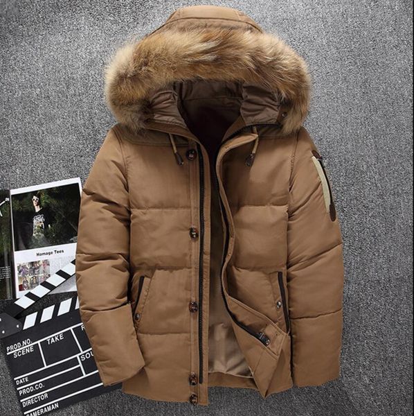 

new winter men's jacket parka face cold warm goose down coats soft shell hats thick outdoor outerwear male clothing jackets, Black;brown