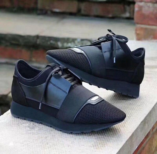 

2019new black leather fabric sneakers designer low women shoes casual kanye west style race runner mesh breathable flats x2