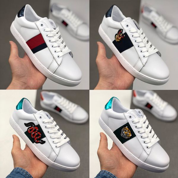 

genuine leather luxe fashion designer sneakers men women snake star triple python tiger ace bee flower dog embroidered luxury shoes sale, Black