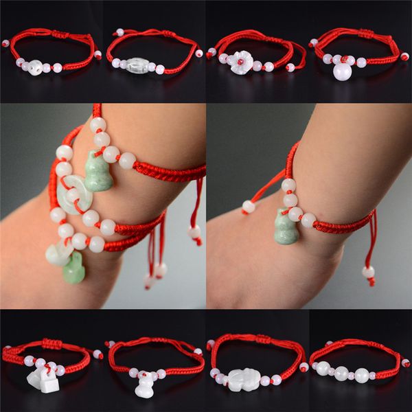 

1pc a chinese oriental green with beads red string adjustable rope lucky bracelet, Golden;silver