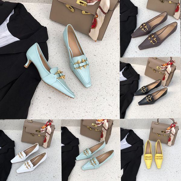

designer womens pumps luxury black white blue yellow horsebit high heels summer fashion with box size 35-40