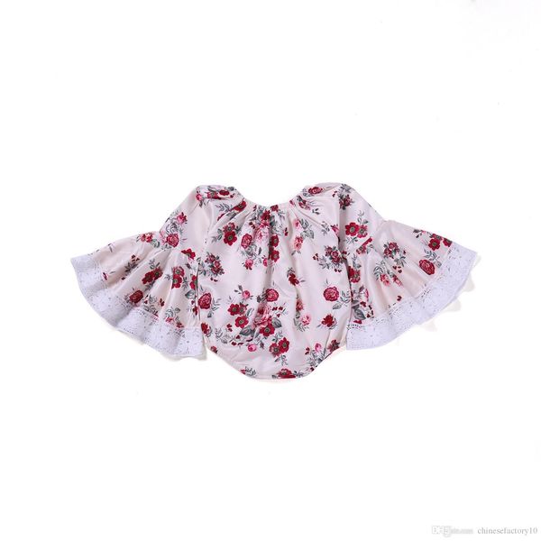 

ins baby girls romper lace flare sleeves flower printed jumpsuits cartoon rompers 2019 summer new climbing clothes, Blue