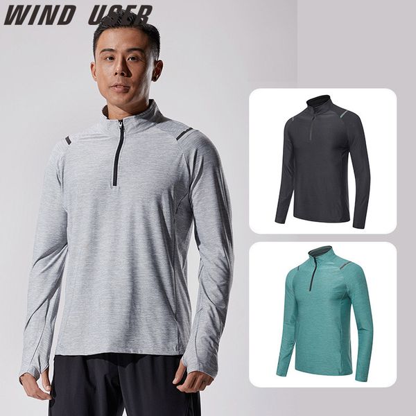 

men sports autumn training compression new long shirts dry fit running yoga gym bodybuilding t shirt, Black;blue