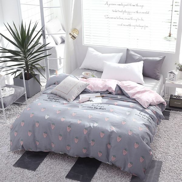 

1 piece pink strawberry pattern duvet cover with zipper cotton quilt or comforter or case pastoral printing 5 size