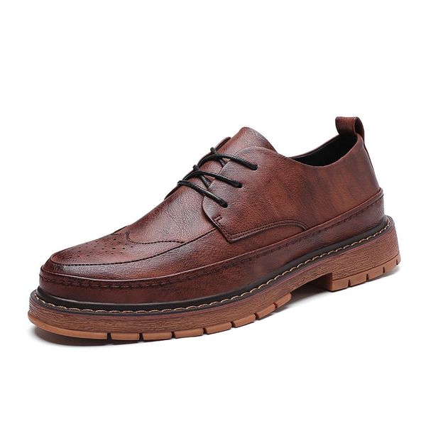 

mens oxford shoes casual shoes classic wingtip genuine leather lace up business dress shoes for men, Black