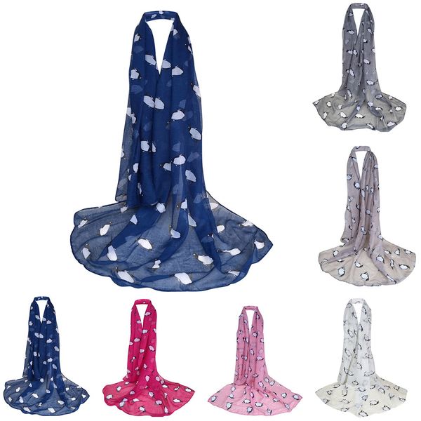 

fashion women ladies elegant scarf penguin print infinity wrap long silk shawl travel scarves wraps #20