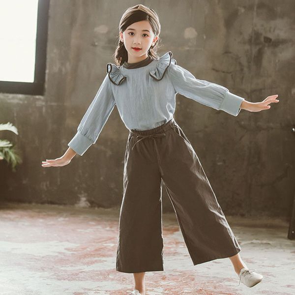 

2020 новый подросток большие девочки с длинным рукавом блузка и брюки 2 шт. комплект весна осень наряды детская одежда малыш девушка мода t2, White