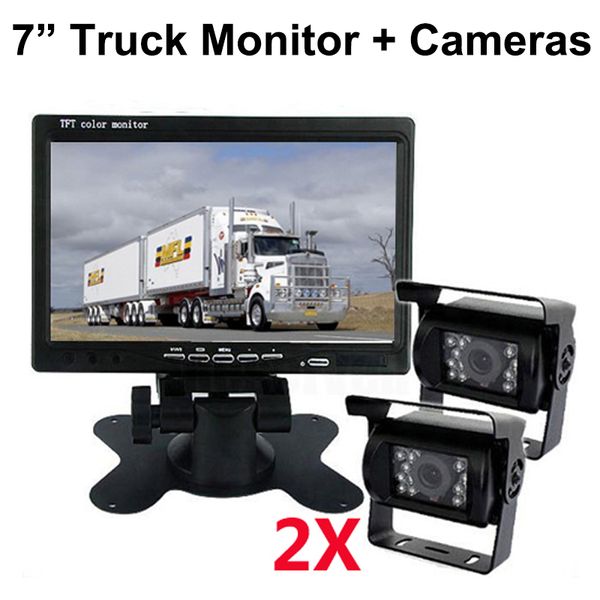 

7 inch hd truck monitor car monitor with front & back waterproof rear view camera for 9-36v truck caravan bus harvester