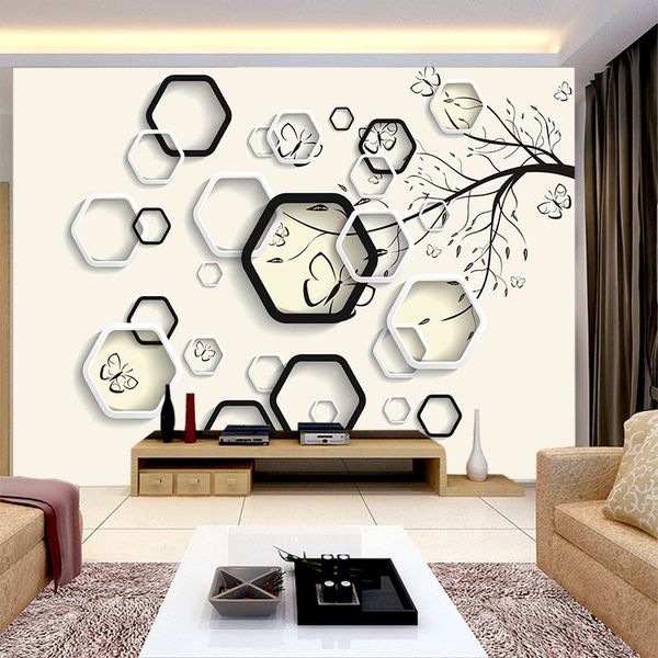 Modern Plain 3d Geometric Pattern Abstract Tree Design Wallpaper For Living Room Sofa Background Bedroom Wall Mural Home Decor Hd High Quality