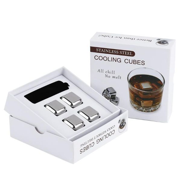 

4 pcs silver reusable non-toxic environmentally safe stainless steel wine ice cooling cubes physical cooling ice cooler