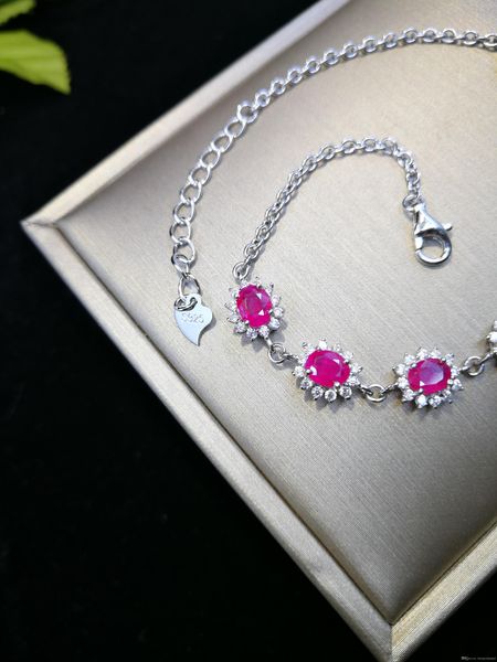 

925sterling silver natural ruby bracelets 8 pieces oval facted pink gemstone prong setting classic style fine bracelets for anniversary gift, Black