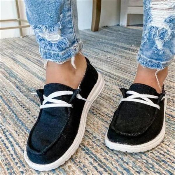 

women casual shoes lace up canvas loafers summer soft breathable shoes student girl lightweight ladies sneakers plus size, Black