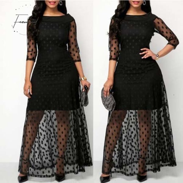

2019 party dress fashion womens plus size polka dot boho mesh black drop shipping designer clothes, Black;gray