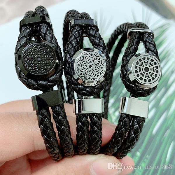 

stainless steel mb bracelet europe's most popular the choice of high-end bracelet black genuine leather chain with a dustbag, Golden;silver
