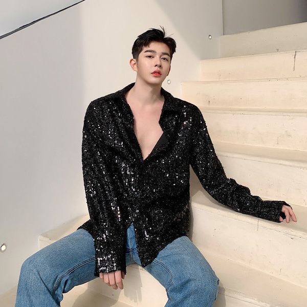 

men's long sleeve shirt 2020 spring summer new handsome reflective plaid shirt youth personality fashion trend men's wear, White;black