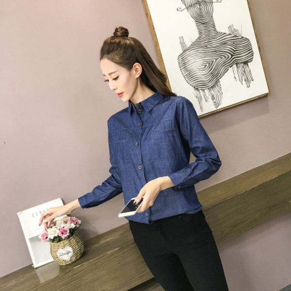 

new casual fashion washed denim shirt women's large size loose long-sleeved mid-length shirt women's tide sry xsq, White