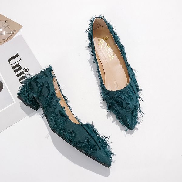 

spring women's shoes ladies square heels high-heeled fashion pointed rag lady casual shoes comfortable lightweight pumps u18-87, Black