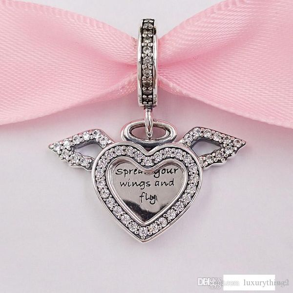

authentic 925 sterling silver beads heart & angel wings dangle charm charms fits european pandora style jewelry bracelets & necklace 798485c, Bronze;silver