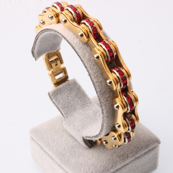 

20.5cm*9mm women mens rhinestone bike bracelets 316l stainless steel biker bicycle white crystal cz bracelet jewelry, Black