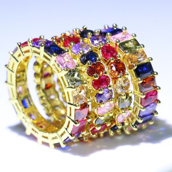 

drop shipping luxury jewelry 925 sterling silver&gold fill multi color 5a cz eternity women wedding band ring gift, Slivery;golden