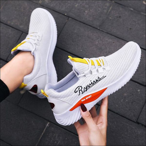 

2020 women's casual shoes ladies fashion lace sneakers female air-permeable flying weaving student running shoes white black