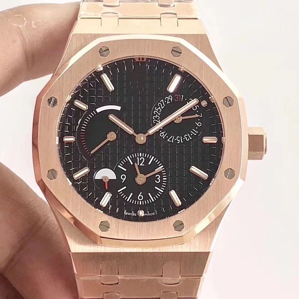 

twa 26120 orologio di lusso 41mmx 13.5mm 316l 2846 movement power reserve indicator function dual time zone designer watches, Slivery;brown