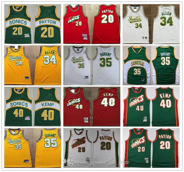 

vancouver seattle supersonics basketball 35 kevin durant shawn kemp retro jersey 34 ray allen 20 gary payton hardwoods classics jersey, Black;red