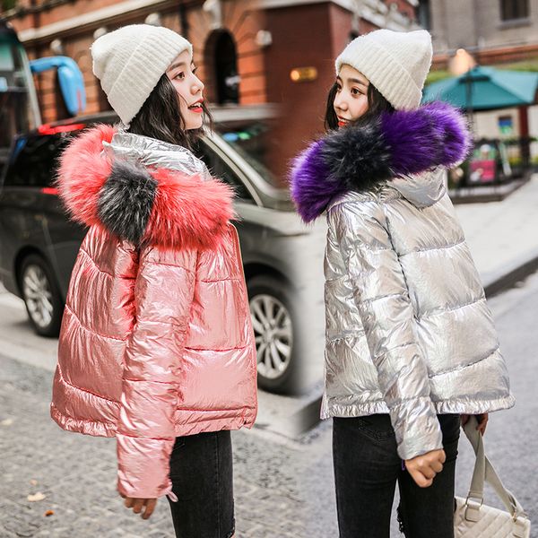 

wholesale women's short section bright new two wear loose hooded fur collar down cotton coat, Black