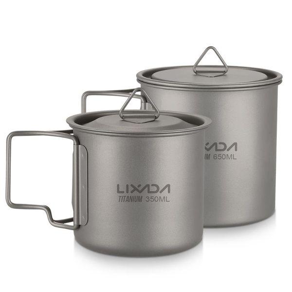

lixada outdoor titanium cup mug pots tableware camping cup picnic water mug of coffee with lid 300/350/420/550/650/750ml