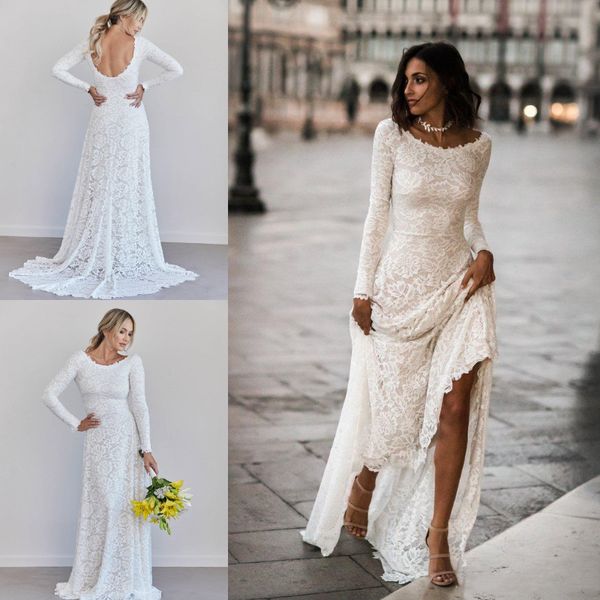 Discount Vintage Full Lace Country Wedding Dresses With Long