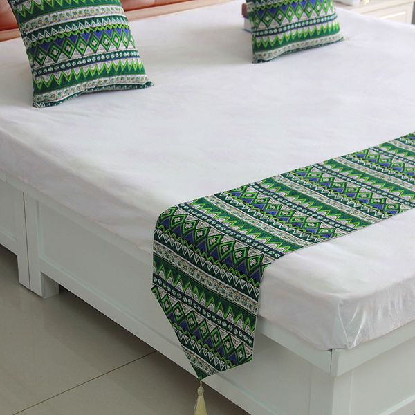 

national style green bedspreads blue bed runner throw bedding queen king bed flag towel home l decoration
