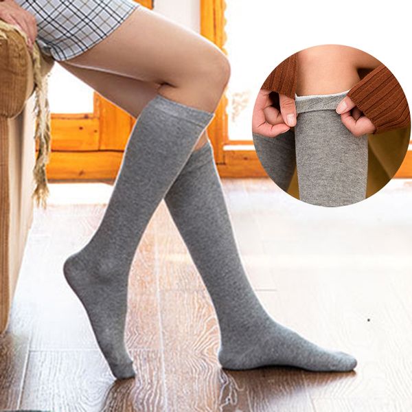 

autumn wear cotton knee high stockings young female athleisure wear slim gray black socks anti-slip keep warm stocking 2 pairs