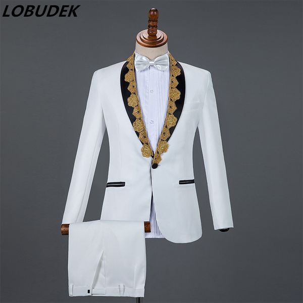 

autumn winter fashion formal men's suits sequins blazers male singer host stage outfits chorus performance clothing wedding groom prom, White;black
