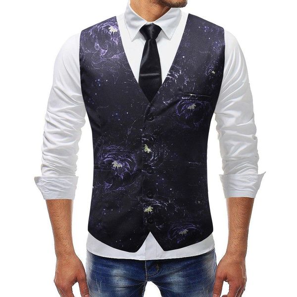 

mens suit vest autumn men fashion 3d print flower wedding dress vest casual slim fit vest plus size 5xl for men clothings breathable, Black;white