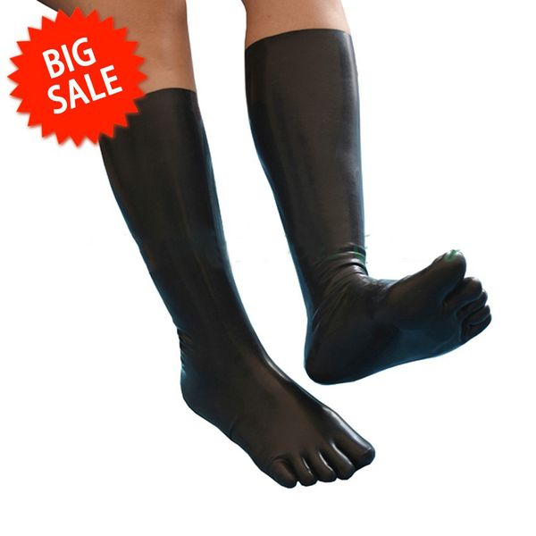

latex toesock 35cm latex toe socks rubber knee long five toe sock, Black