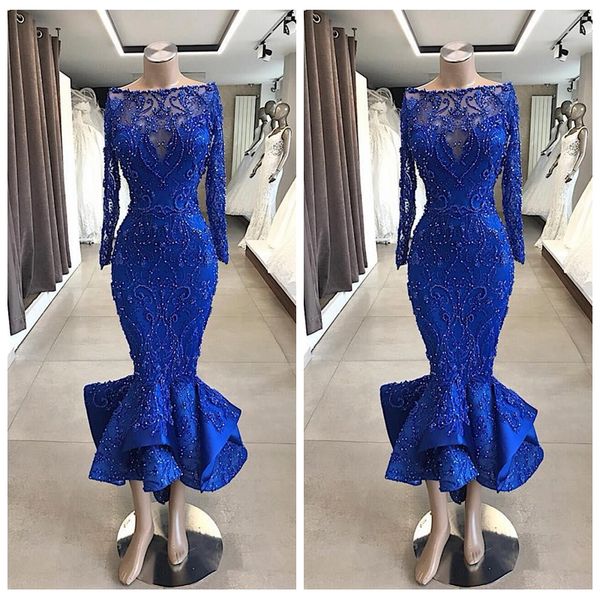 

long sleeves slim lace prom dresses beaded 2020 formal short tea length special occasion party gowns customized vestidos de soiree, Black