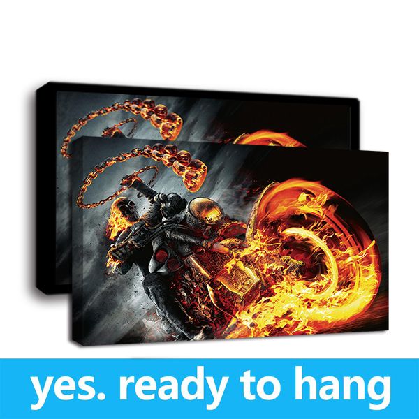 

framed wall art canvas print fire chains ghost rider wide art print on canvas home decor - ready to hang - frame