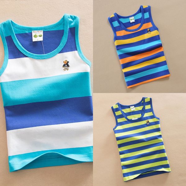 

1-15 years old tong xia zhuang boy's cotton small in vest vest the big striped stretch lycra, Blue