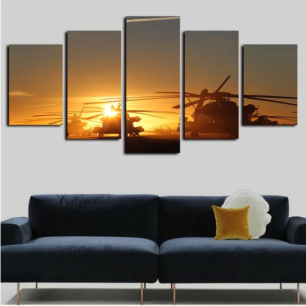 

5 panels canvas prints wall art paintings helicopters sunset sky landscape artworks on canvas oil paintngs giclee wall decor