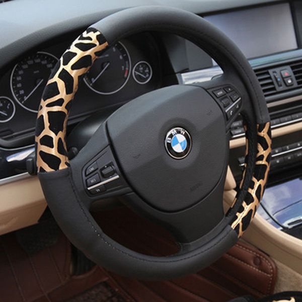 

personalized leopard print car steering wheel cover plush golden silvery steering covers accessories auto upholstery supplies
