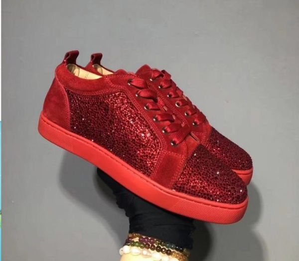 

designer sneakers red bottom spikes flat velours suede sneakers iron grey men trainers 100% real leather party shoes mn189607 lll