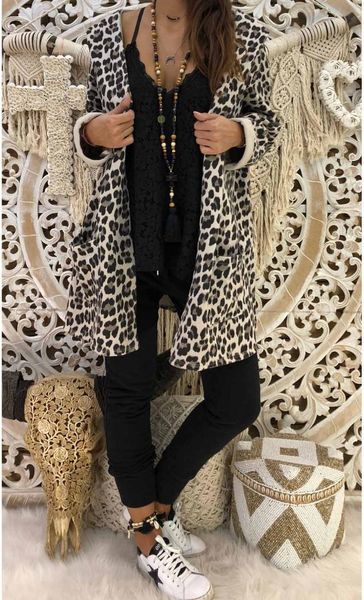 

women's leopard printed cardigan v-neck long sleeve knitted outwear cardigans 2019 spring ladies loose trench sweatshirt, Black