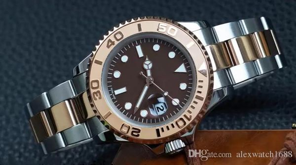 

часы yacht master 40mm 2813 механизм с автоподзаводом механические часы серебро розовое золото мужские наручные часы из нержавеющей стали ch, Slivery;brown