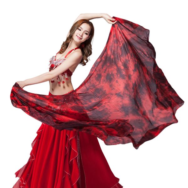 

100% silk stage dancewear tie dye scarves light texture veil shawls women costumes accessories belly dance veils 250 x 114cm, Black;red
