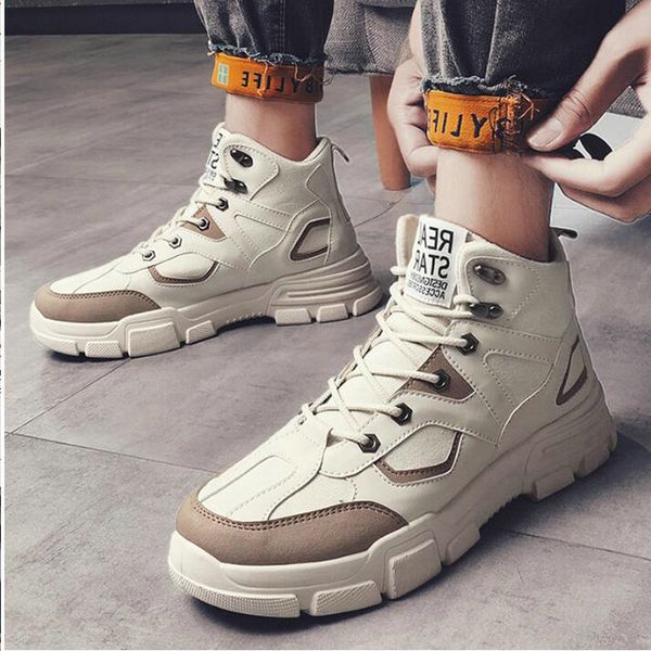 

new men leather ankle boots anti-skidding motorcycle boots 2019 fashion autumn high shoes a54-54, Black