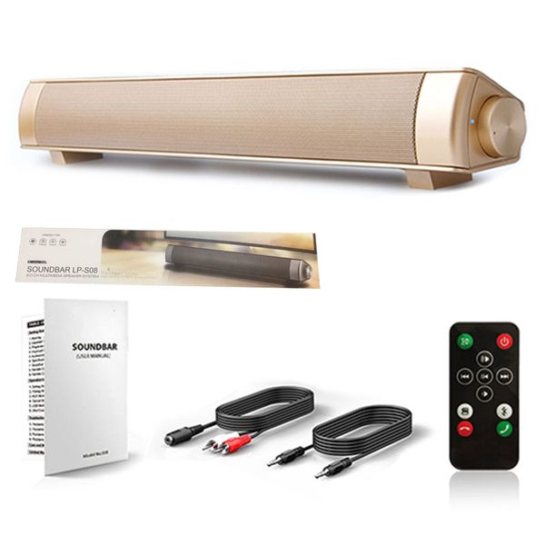 

S08 Powerful Bluetooth Soundbar 10W Audio Wireless Slim Stereo Speaker LP-08 In Built Subwoofer for TV PC Home Theater Sound System Surround